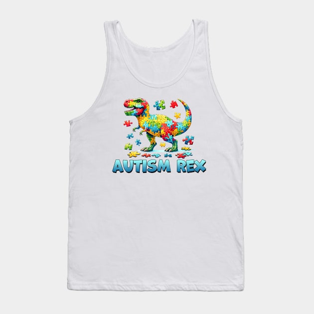 Autism Rex Dinosaur Puzzle Autism Awareness Gift for Birthday, Mother's Day, Thanksgiving, Christmas Tank Top by skstring